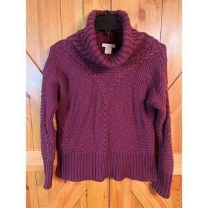 Rachel Ashwell Maroon Cable Knit Coastal Chunky Sweater Womens S Cotton (3269)
